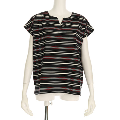 オープンフロントネックボーダー柄ブラウス