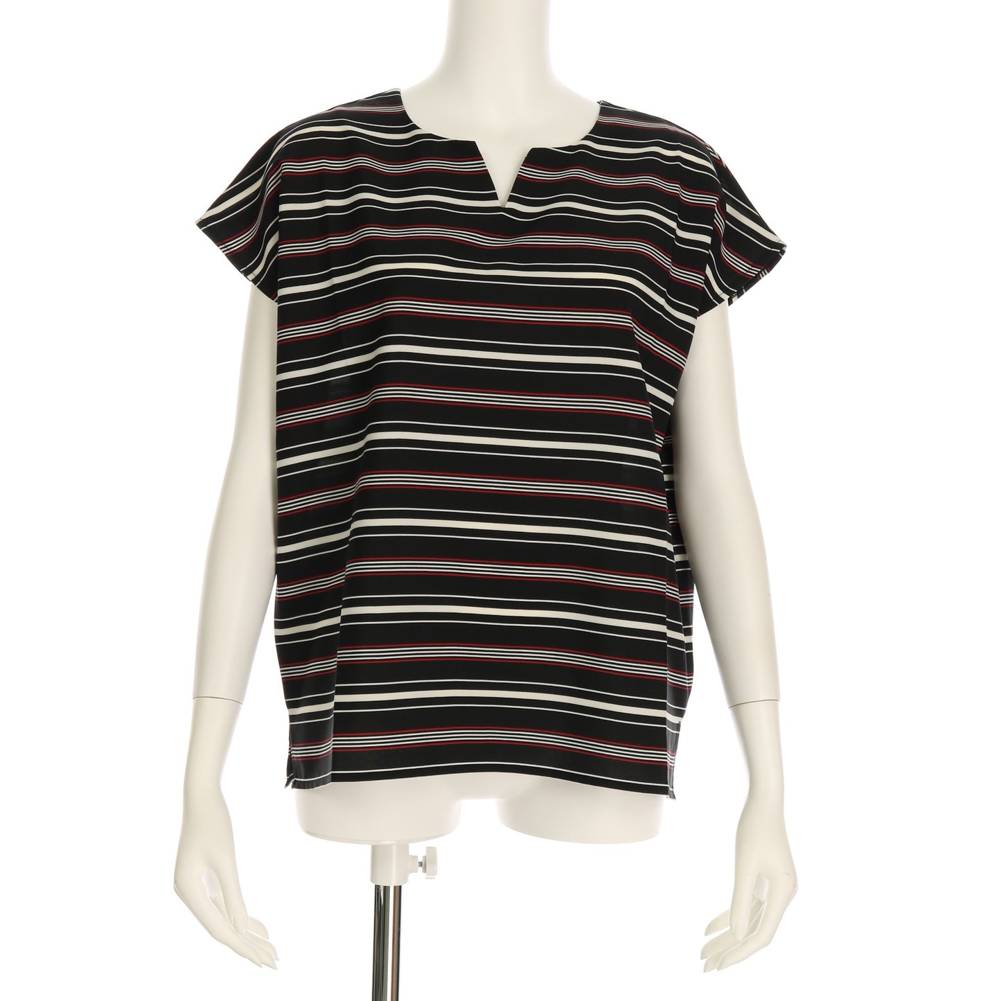 オープンフロントネックボーダー柄ブラウス