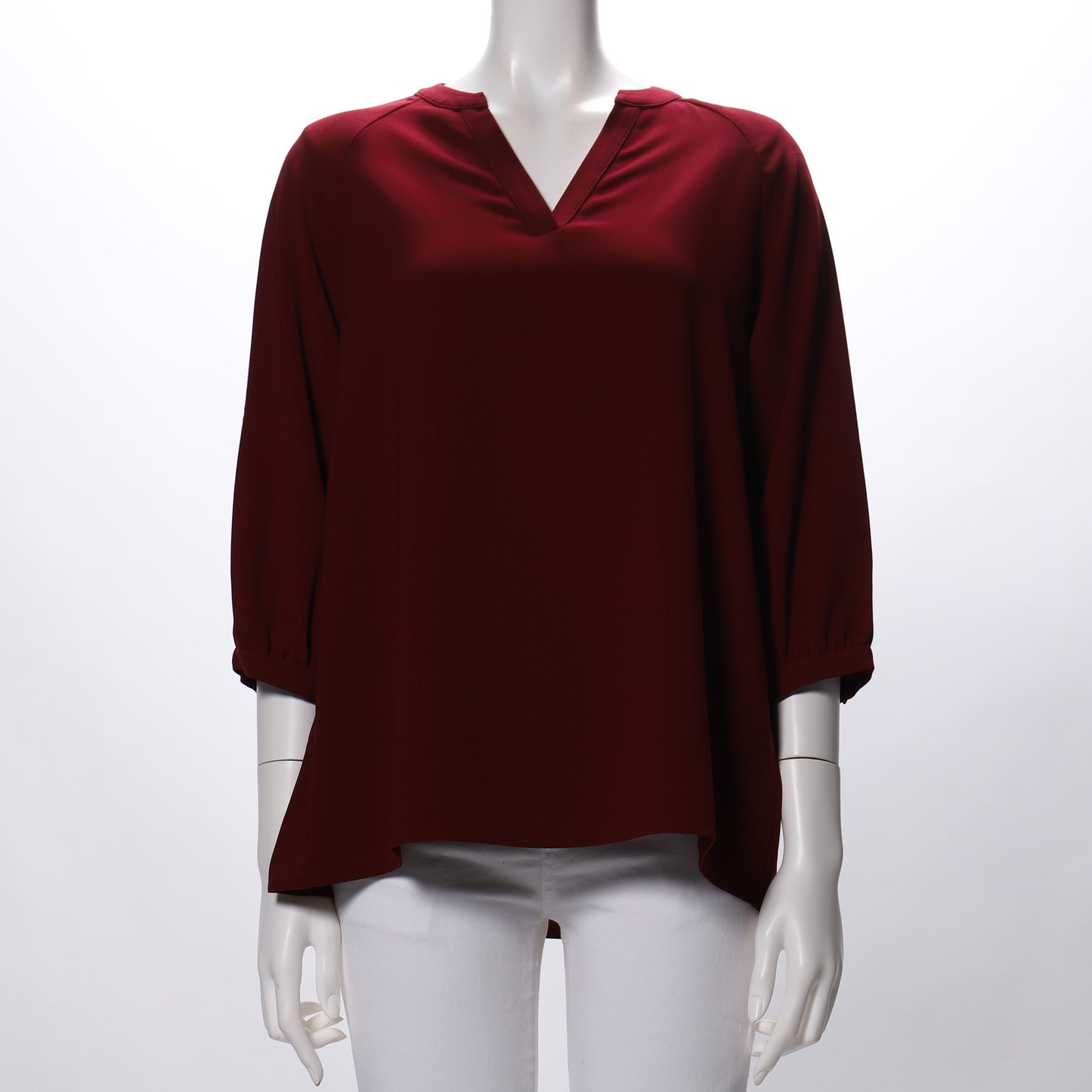 ラグランスリーブオープンフロントネックブラウス