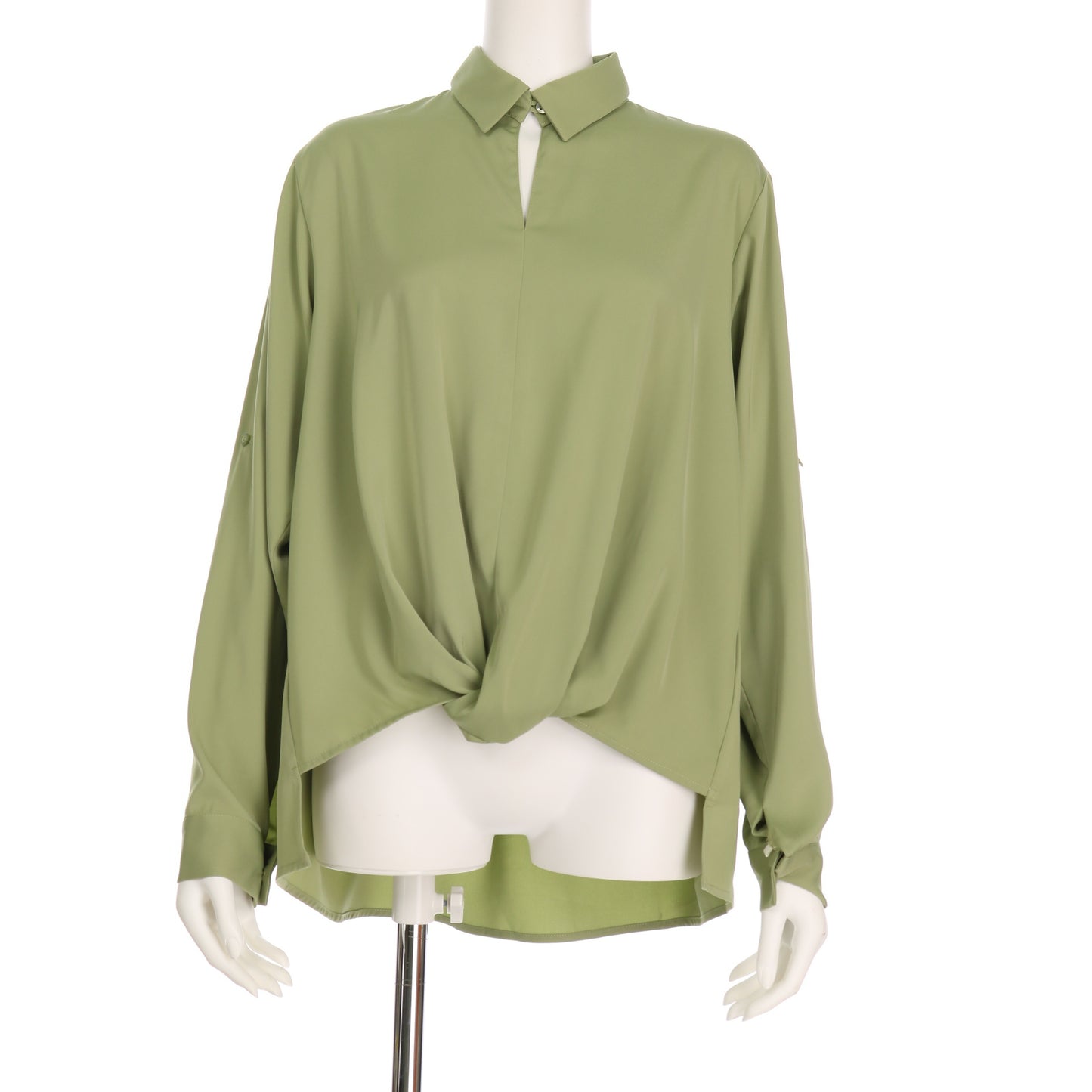 襟付き裾タックシャツ