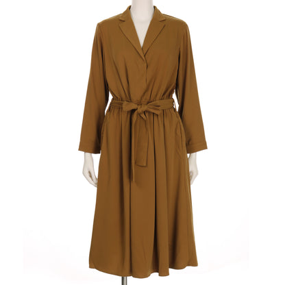 オープンカラーロンベルト付きワンピース