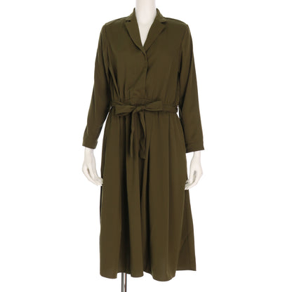 オープンカラーロンベルト付きワンピース