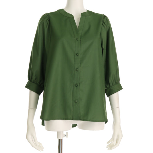 バルーンスリーブオープンフロントネックブラウス