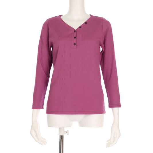 Vヘンリーネックリブカットソー