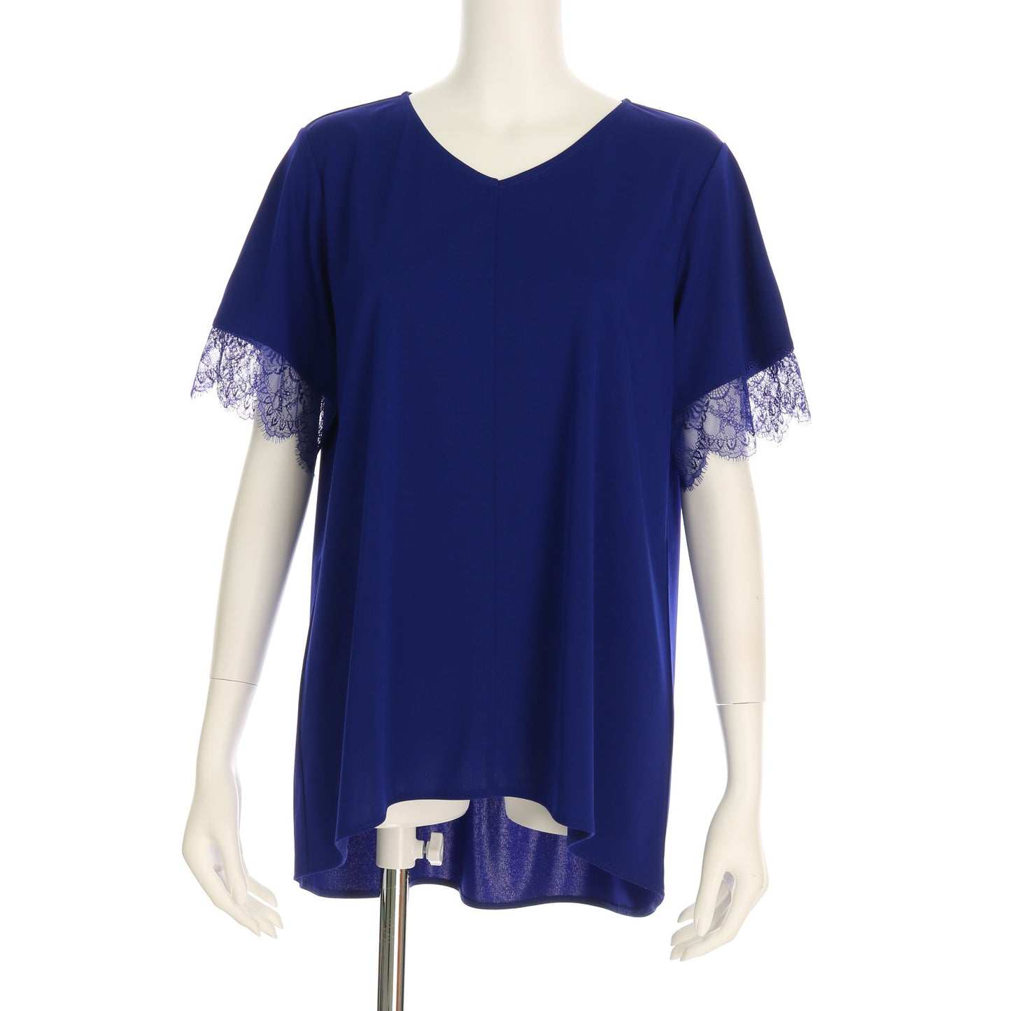 袖口レース切り替えVネックカットソー