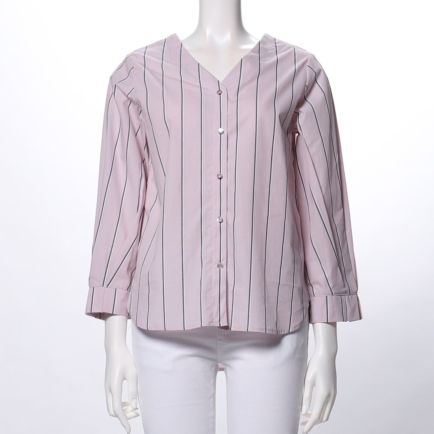 ストライプ柄Vネックブラウス