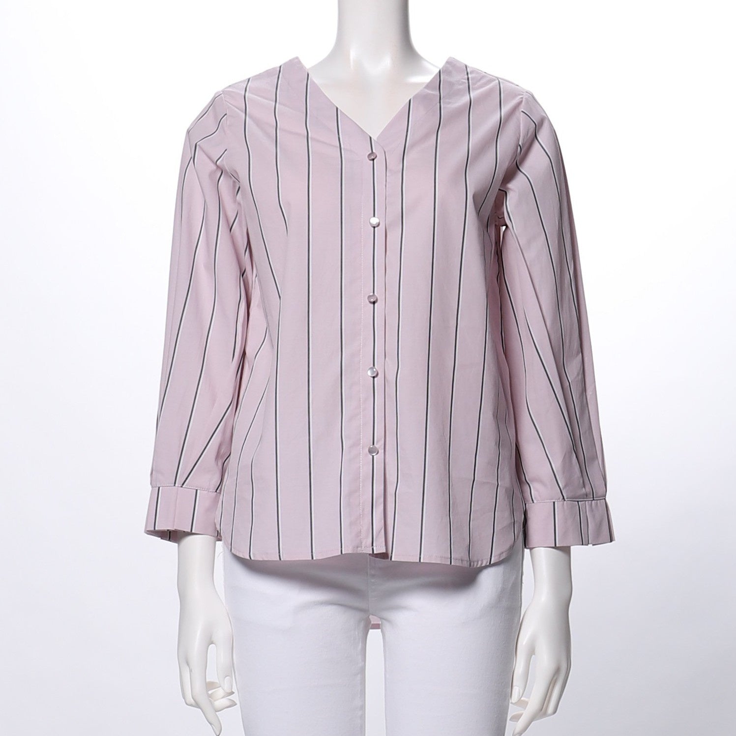 ストライプ柄Vネックブラウス