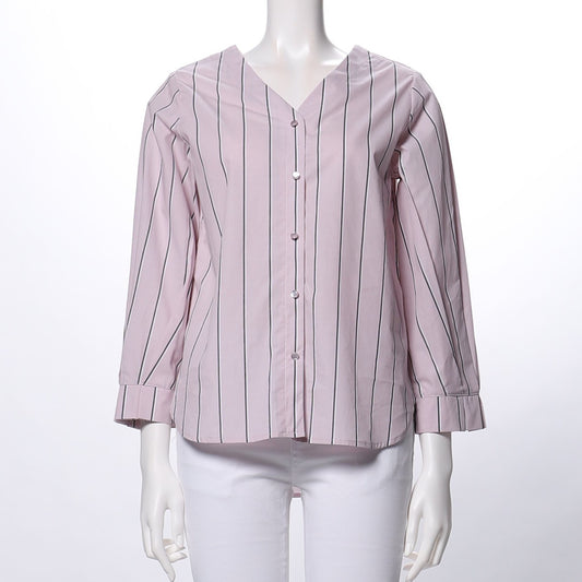 ストライプ柄Vネックブラウス