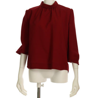 ロールカラーギャザースリーブバックボタンブラウス