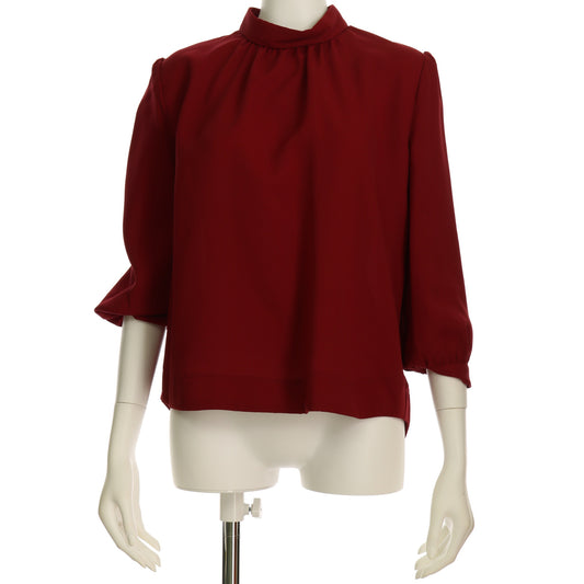 ロールカラーギャザースリーブバックボタンブラウス