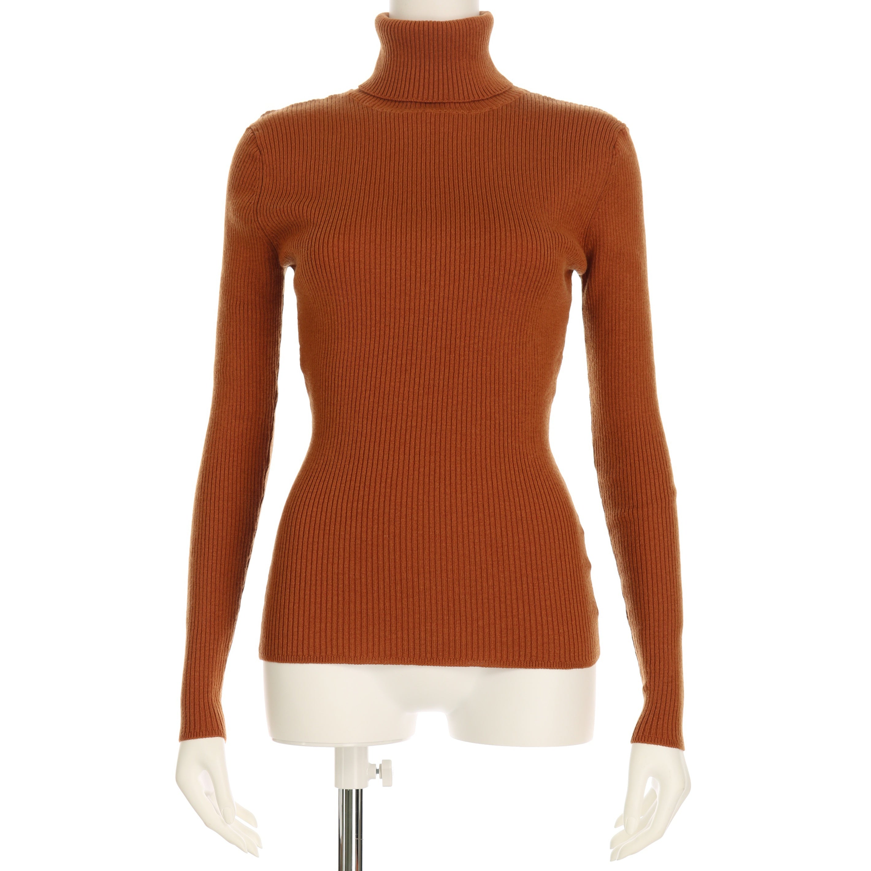 タートルネックリブニットプルオーバー