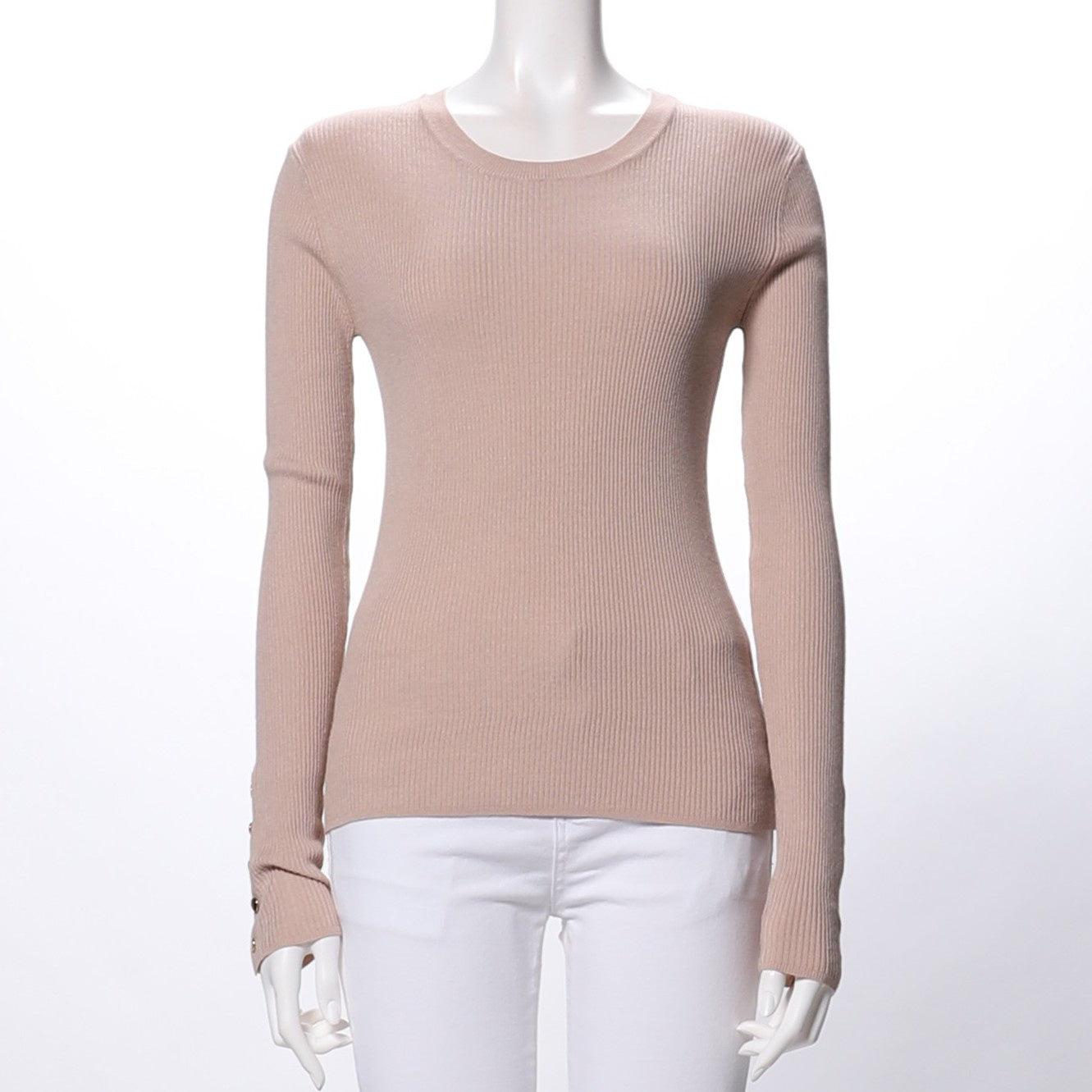 クルーネックリブニットボタンデザイン