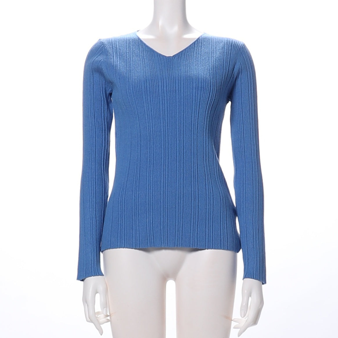 Vネックリブニット