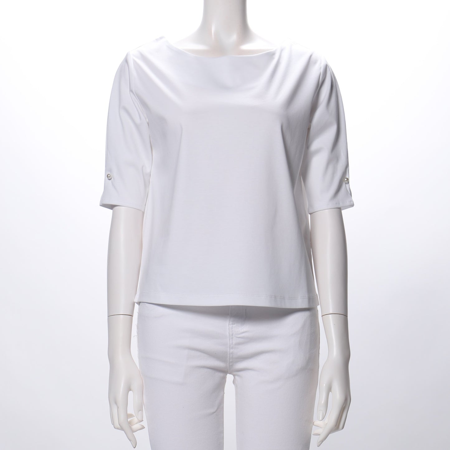 袖パールボートネックカットソー