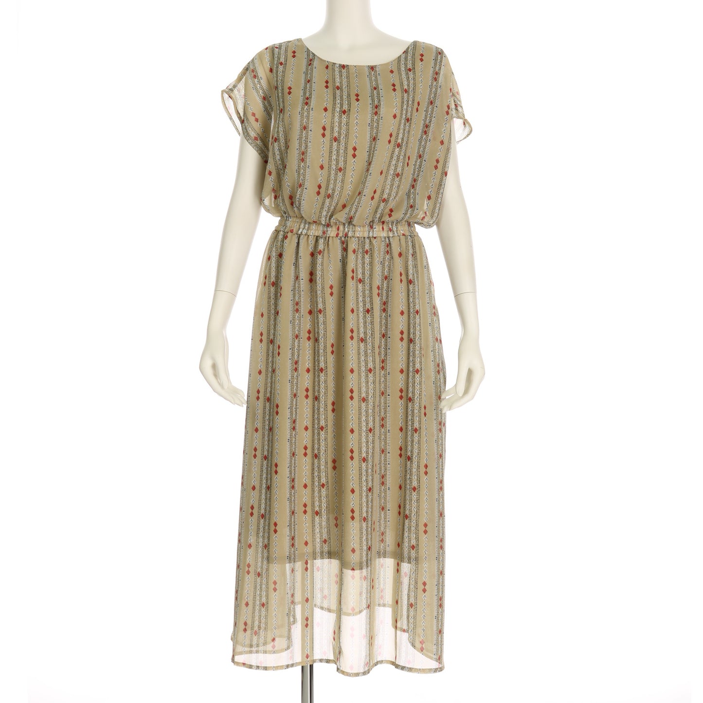 ストライプキカプリント総柄ワンピース