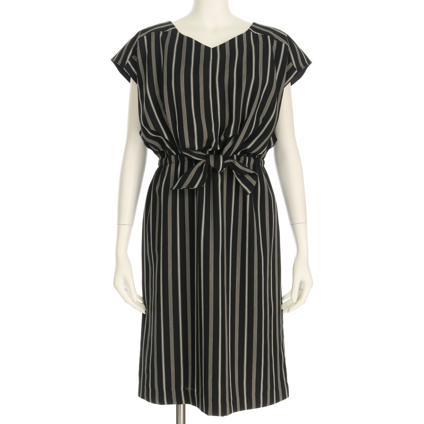 ボリツイルストライプウエストリボンデザインワンピース