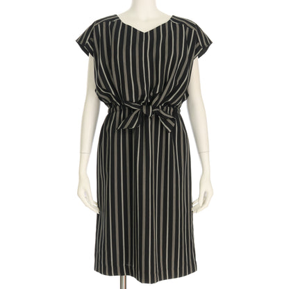 ボリツイルストライプウエストリボンデザインワンピース