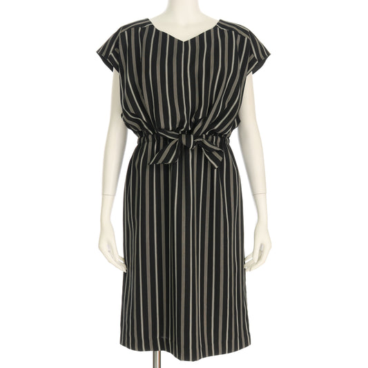 ボリツイルストライプウエストリボンデザインワンピース