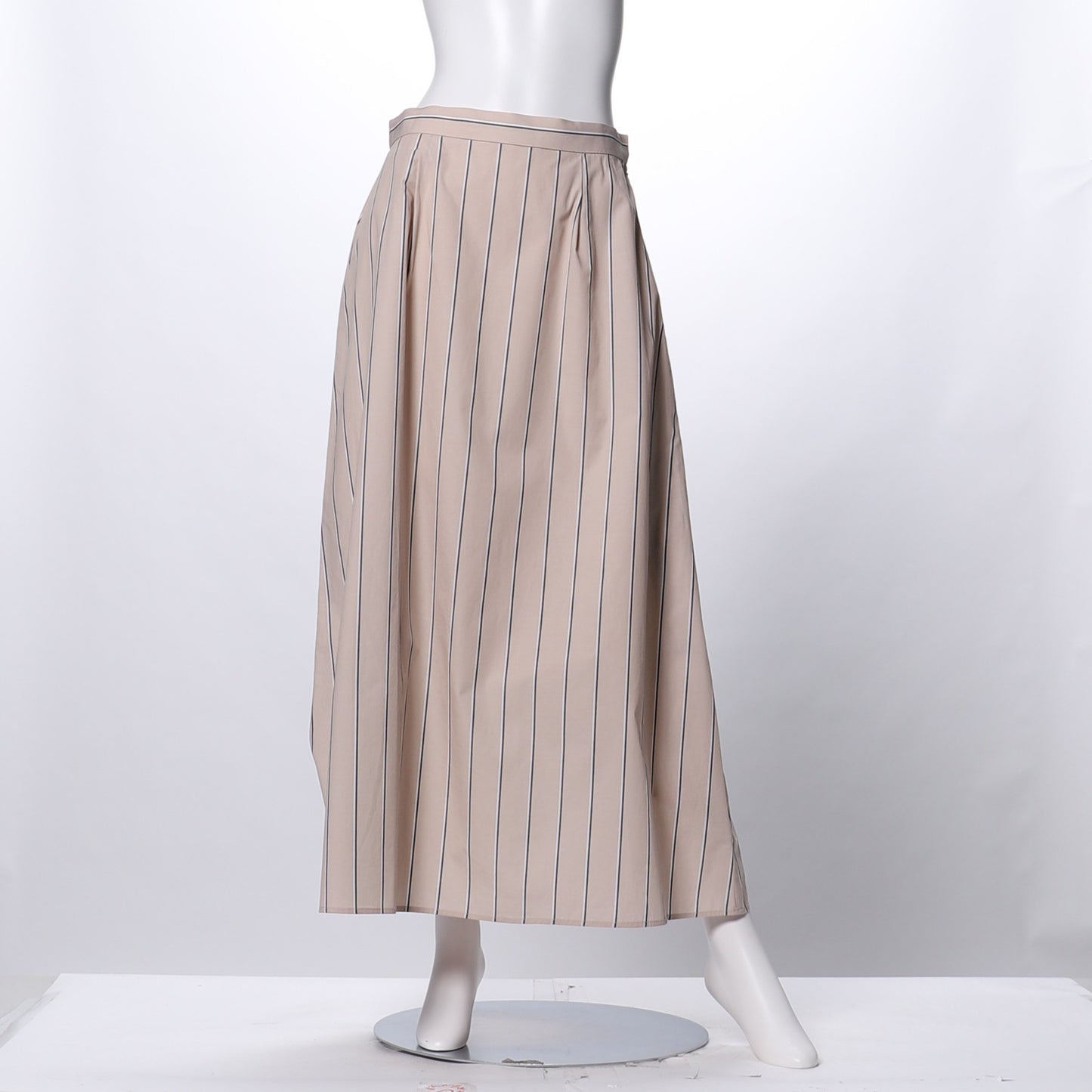 コットンストライプロングフレアスカート