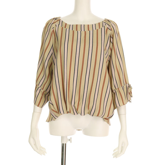 ストライプ柄リボン袖ブラウス