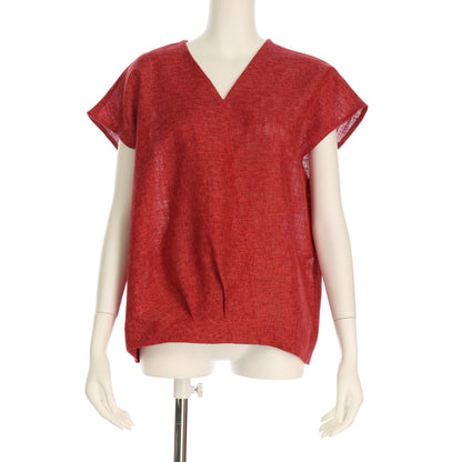 麻調Vネックブラウス