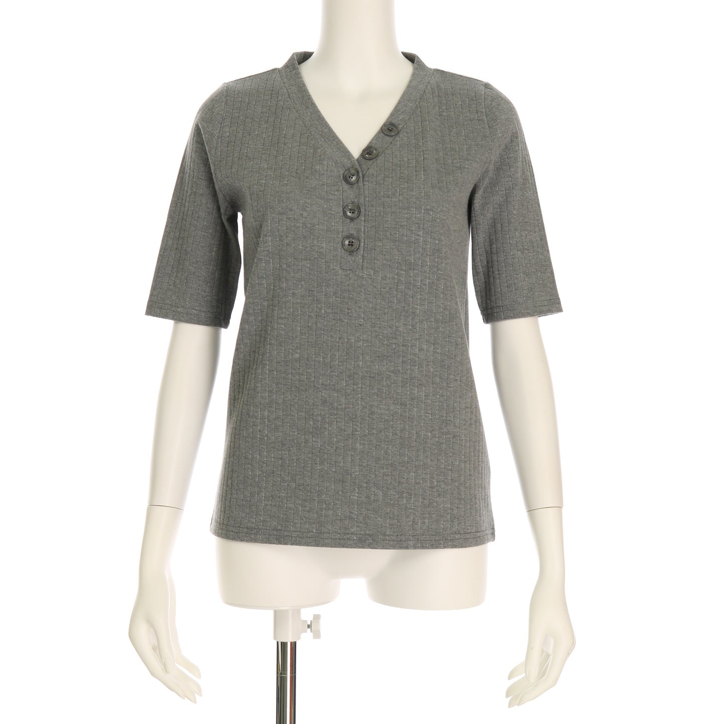 Vヘンリーネックリブカットソー