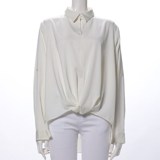 襟付き裾タックシャツ