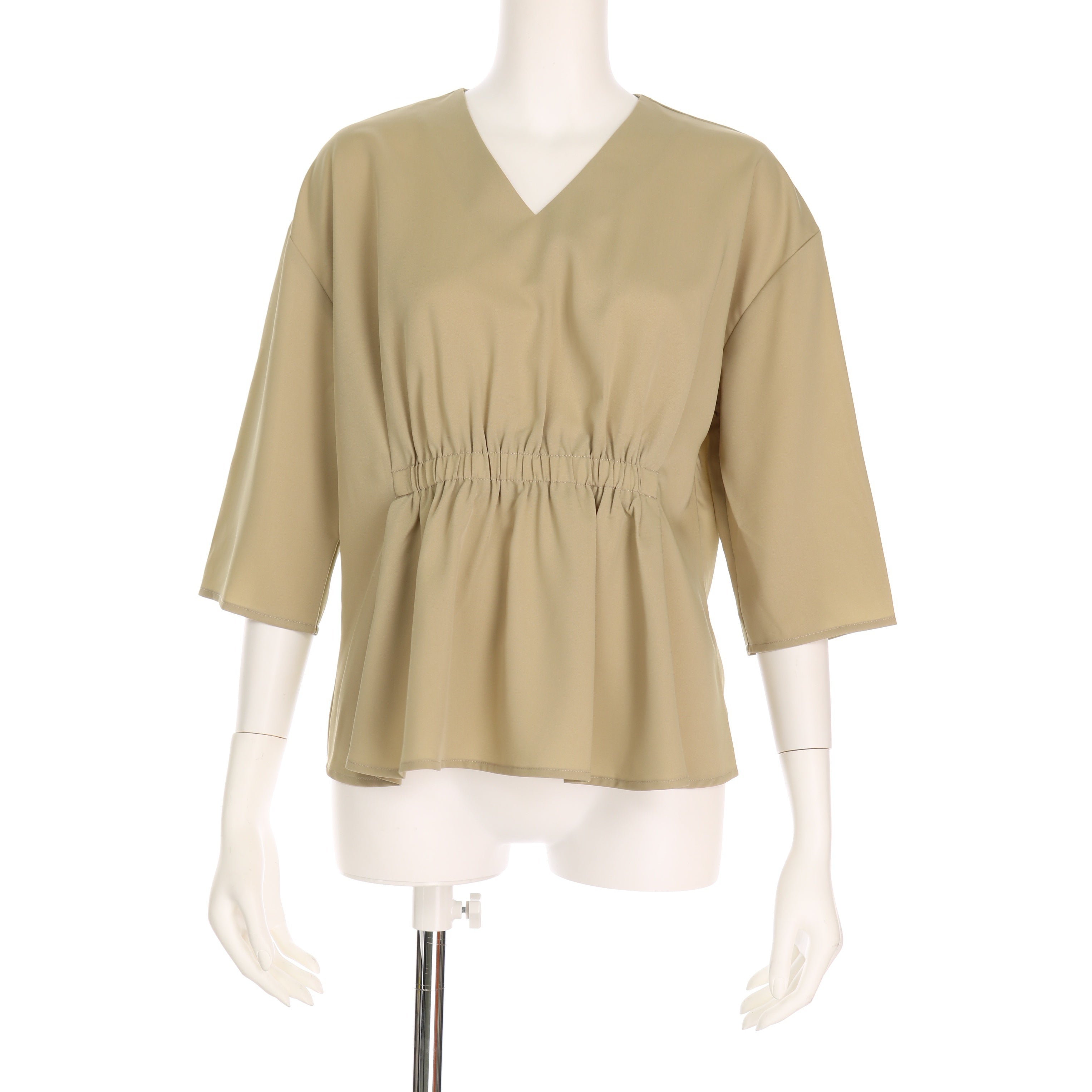 ウエストシャーリングvネックブラウス