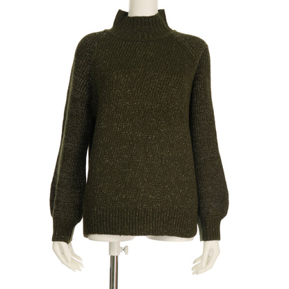 ラメ織バルーンスリーブハイネックニット