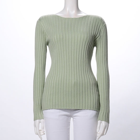 ボートネックリブニット