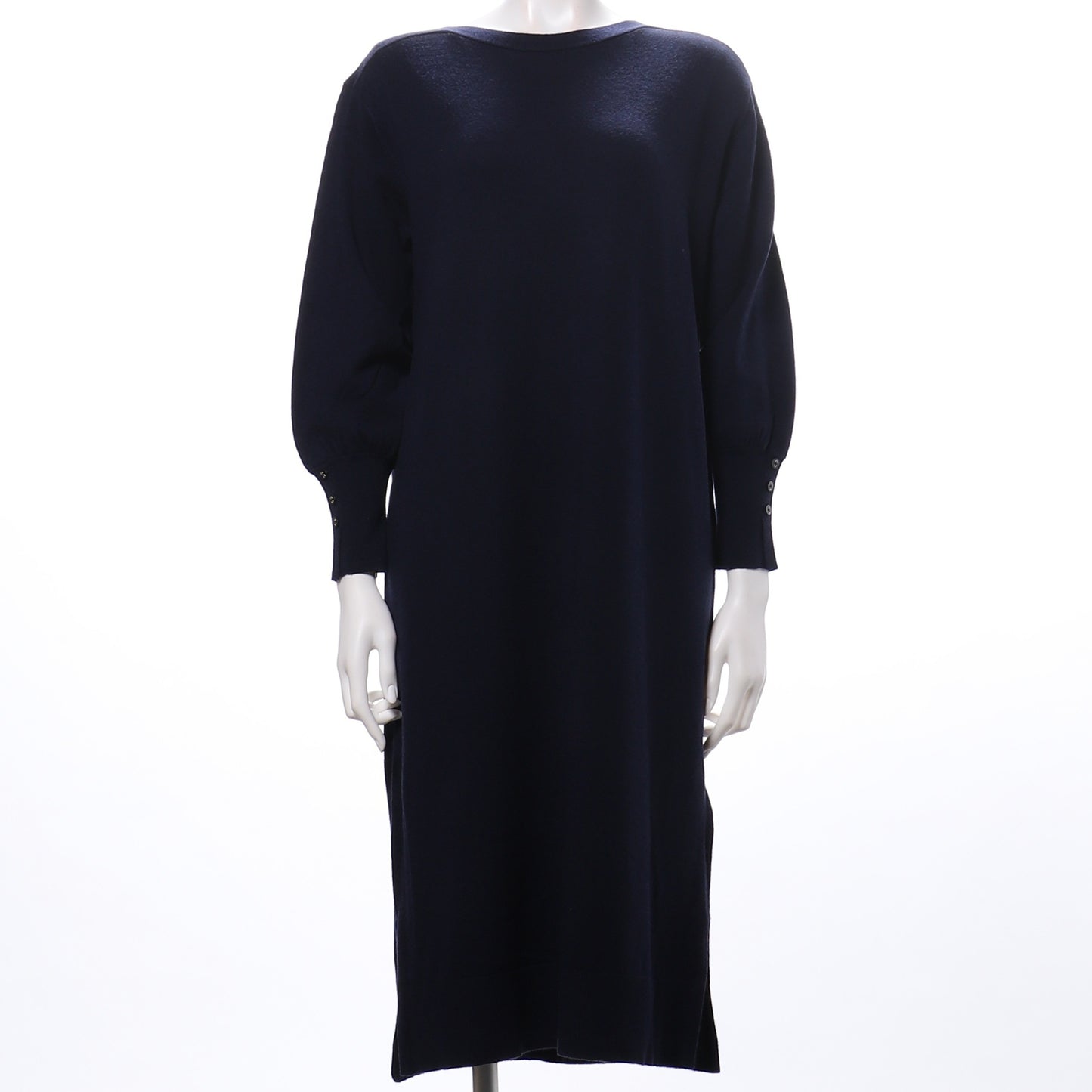 袖釦ボートネックニットワンピース