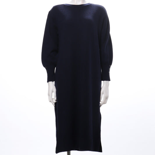 袖釦ボートネックニットワンピース