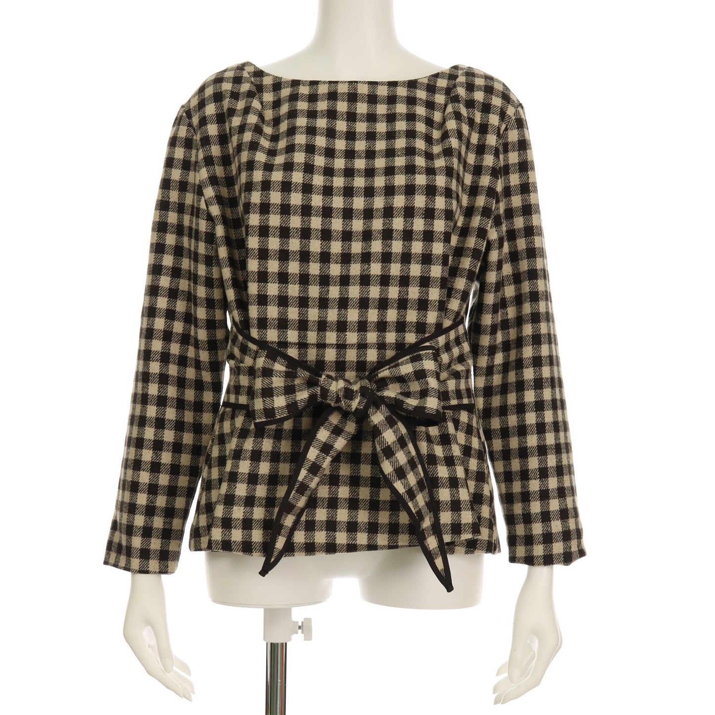 チェック柄リボンブラウス