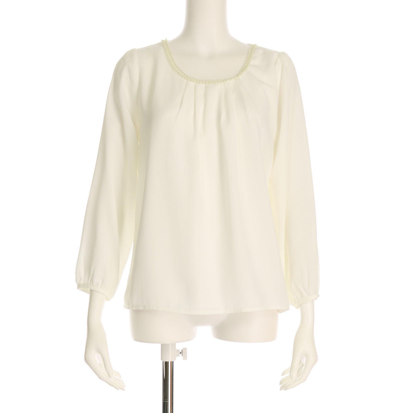 パール付きストライプブラウス