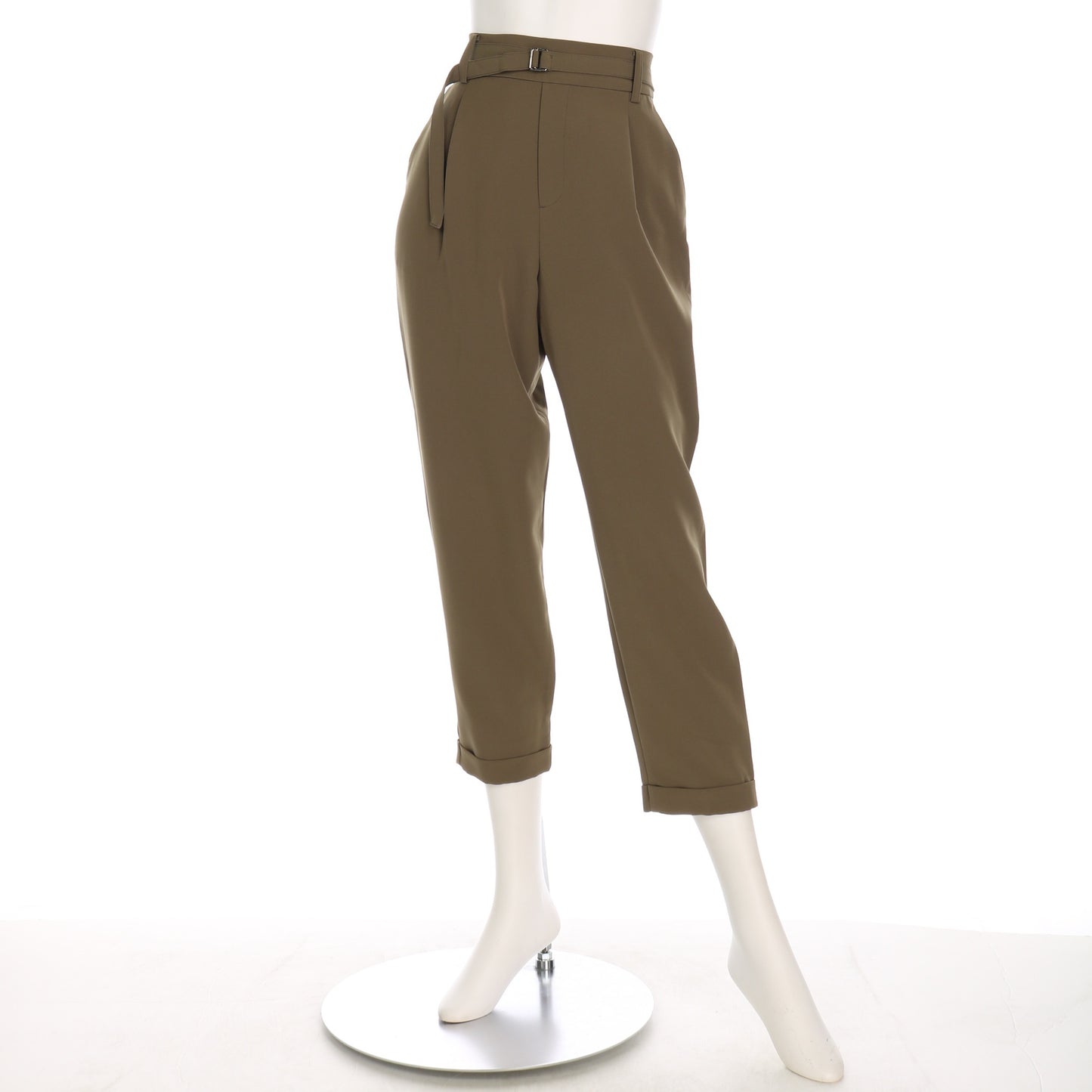 細ベルト付きダブル裾テーパードパンツ