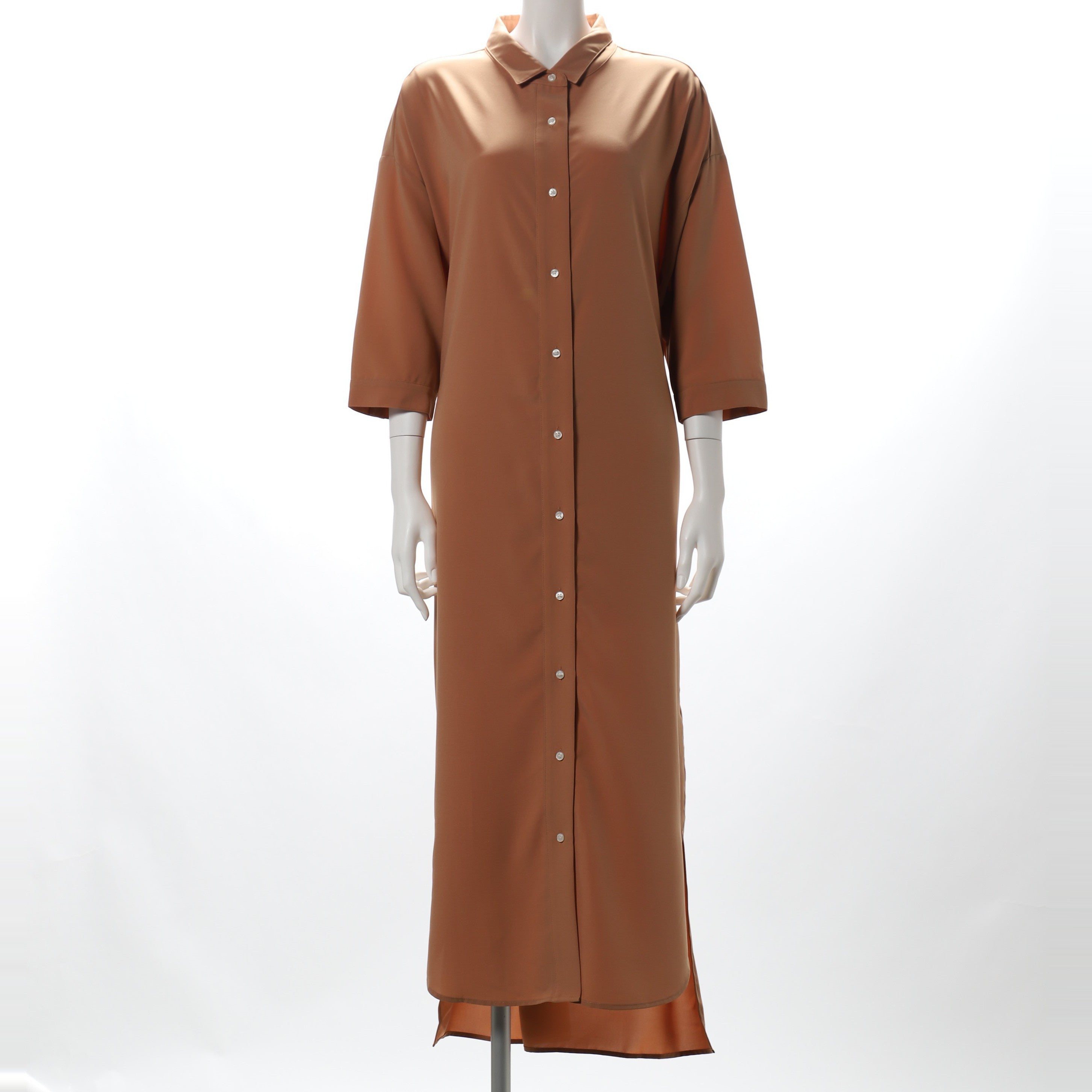 ドロップショルダーリボン結びシャツワンピース