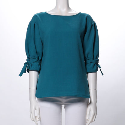 袖リボンボートネックブラウス