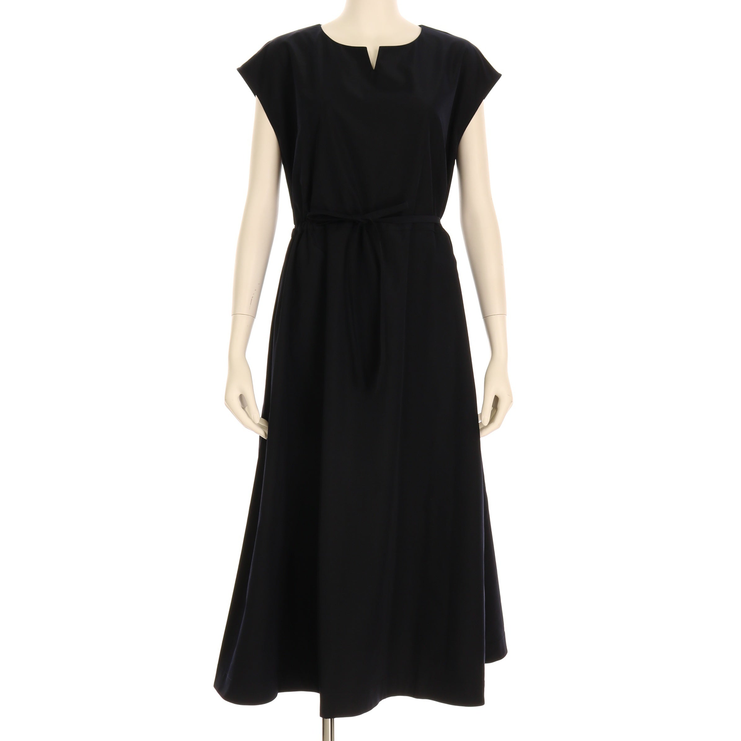 細ウエストリボンオープンフロントネックワンピース