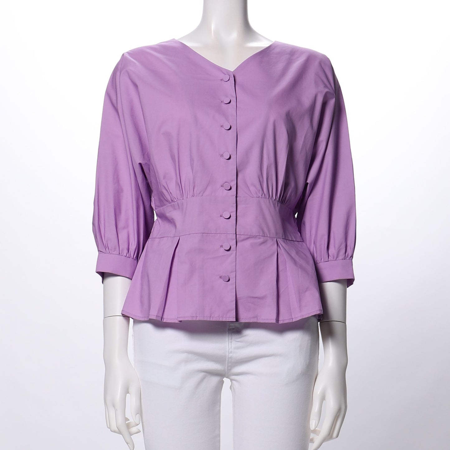 フロントボタンペプラムブラウス