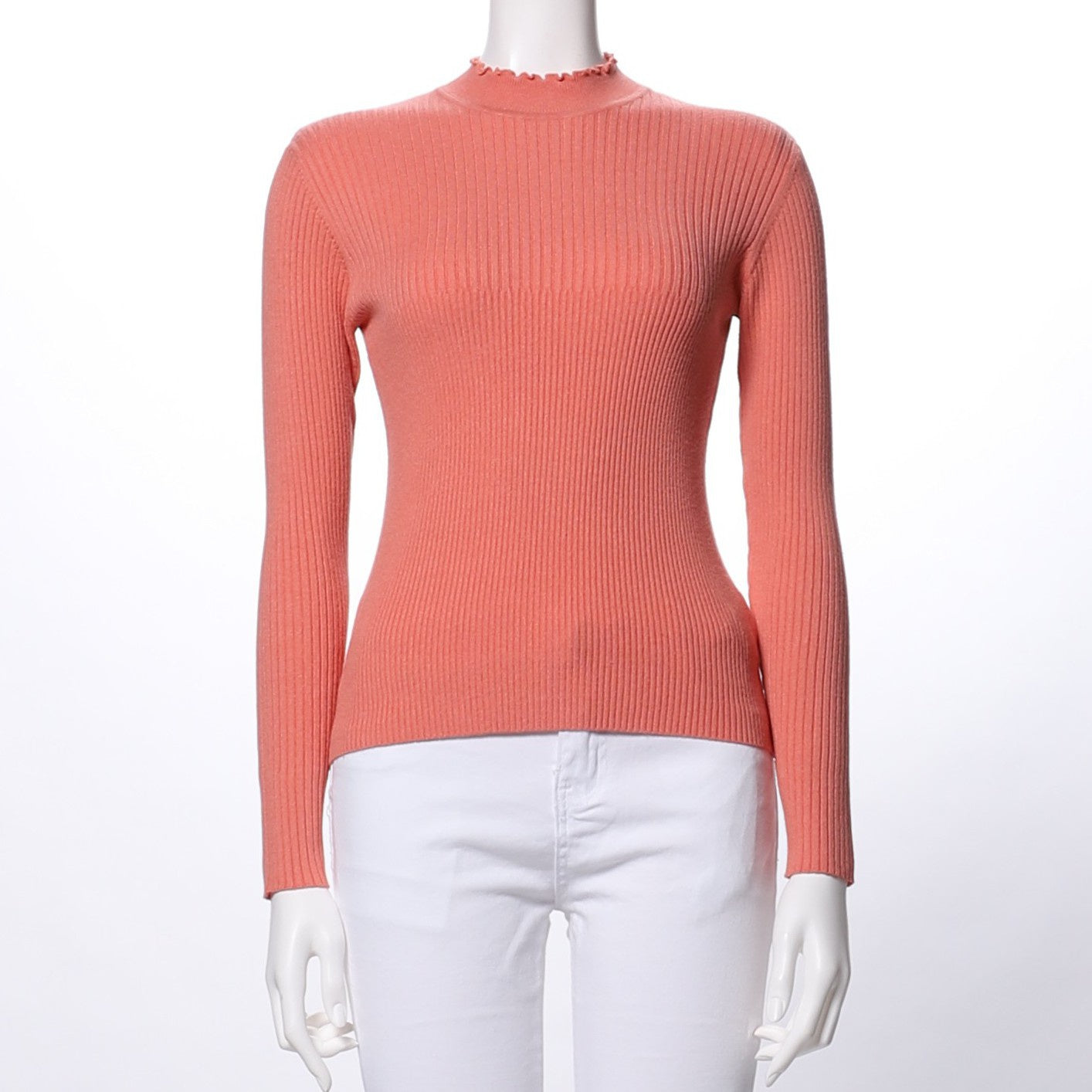 ハイネックフリルリブニット