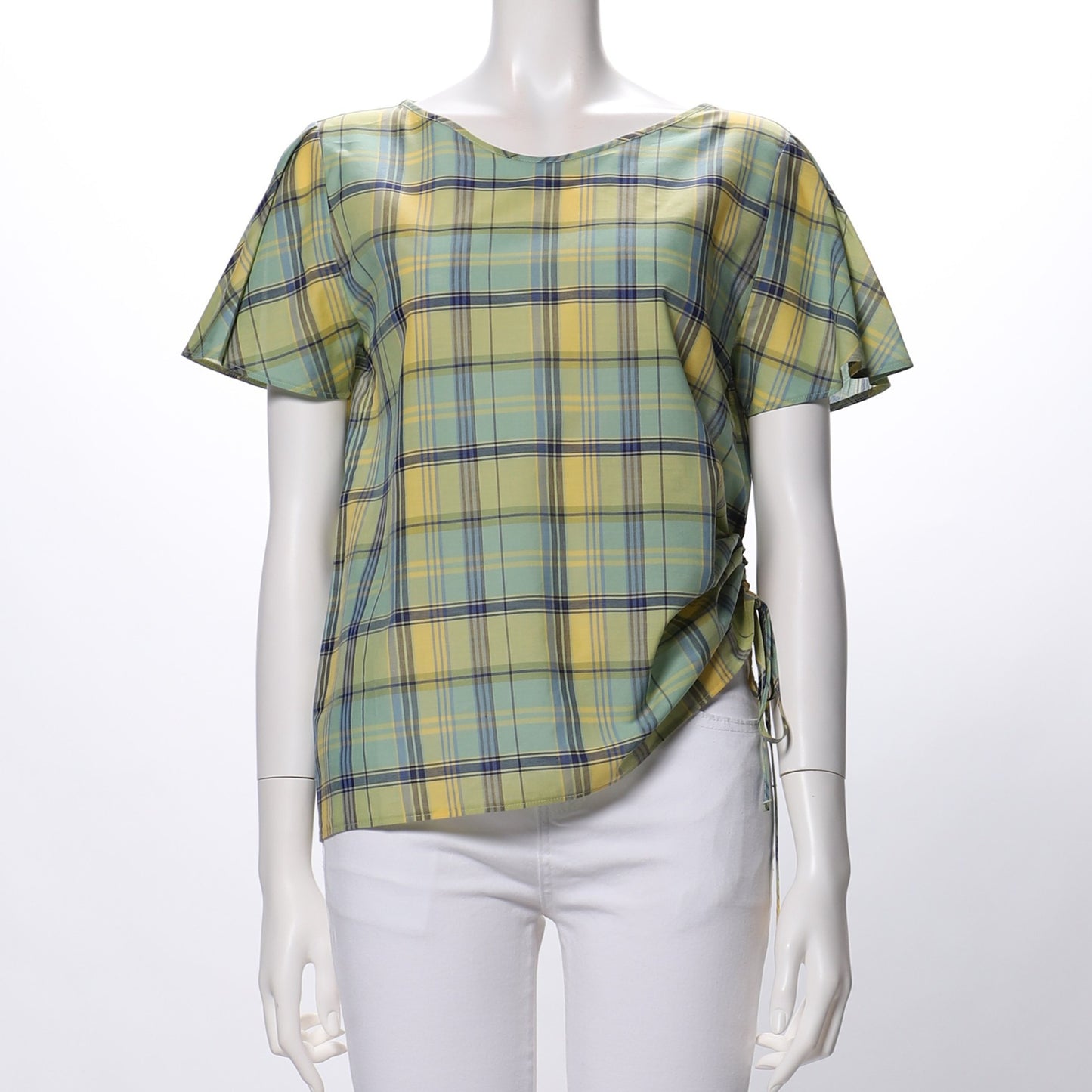 マドラスチェックふんわり袖ブラウス