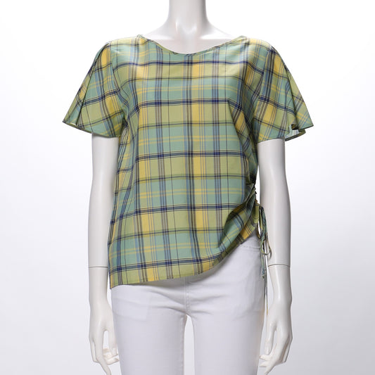 マドラスチェックふんわり袖ブラウス