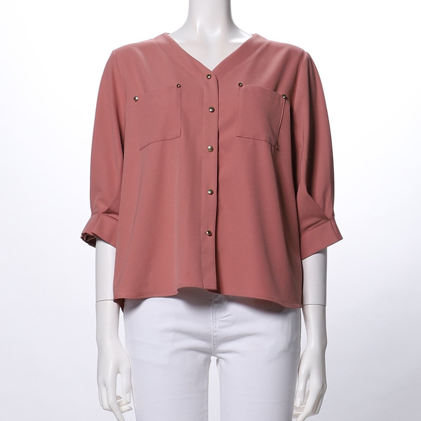 ボタンダザインVネックブラウス