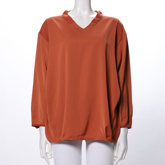 立体Vネックドロップショルダーブラウス