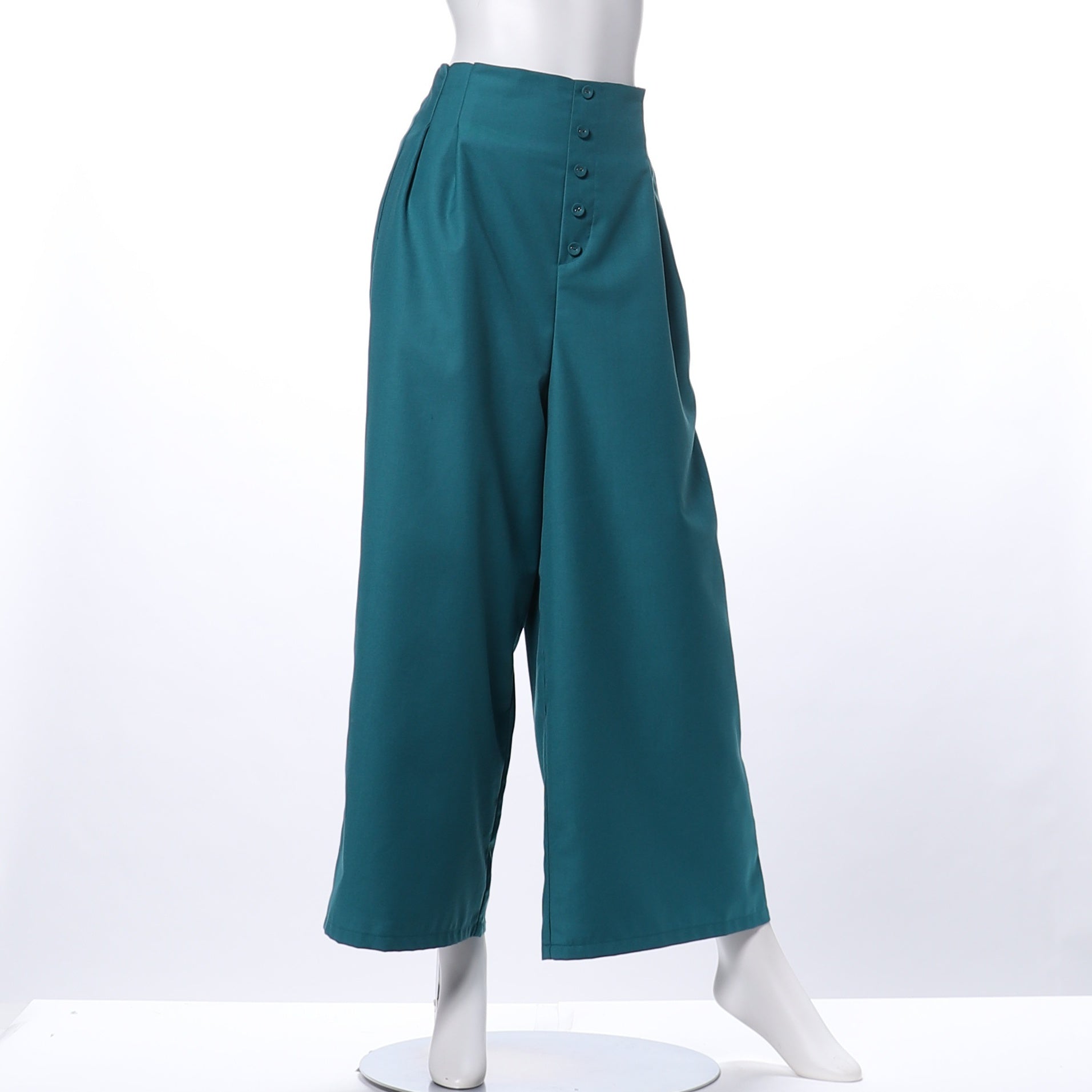 くるみボタンサイドファスナー付きワイドパンツ