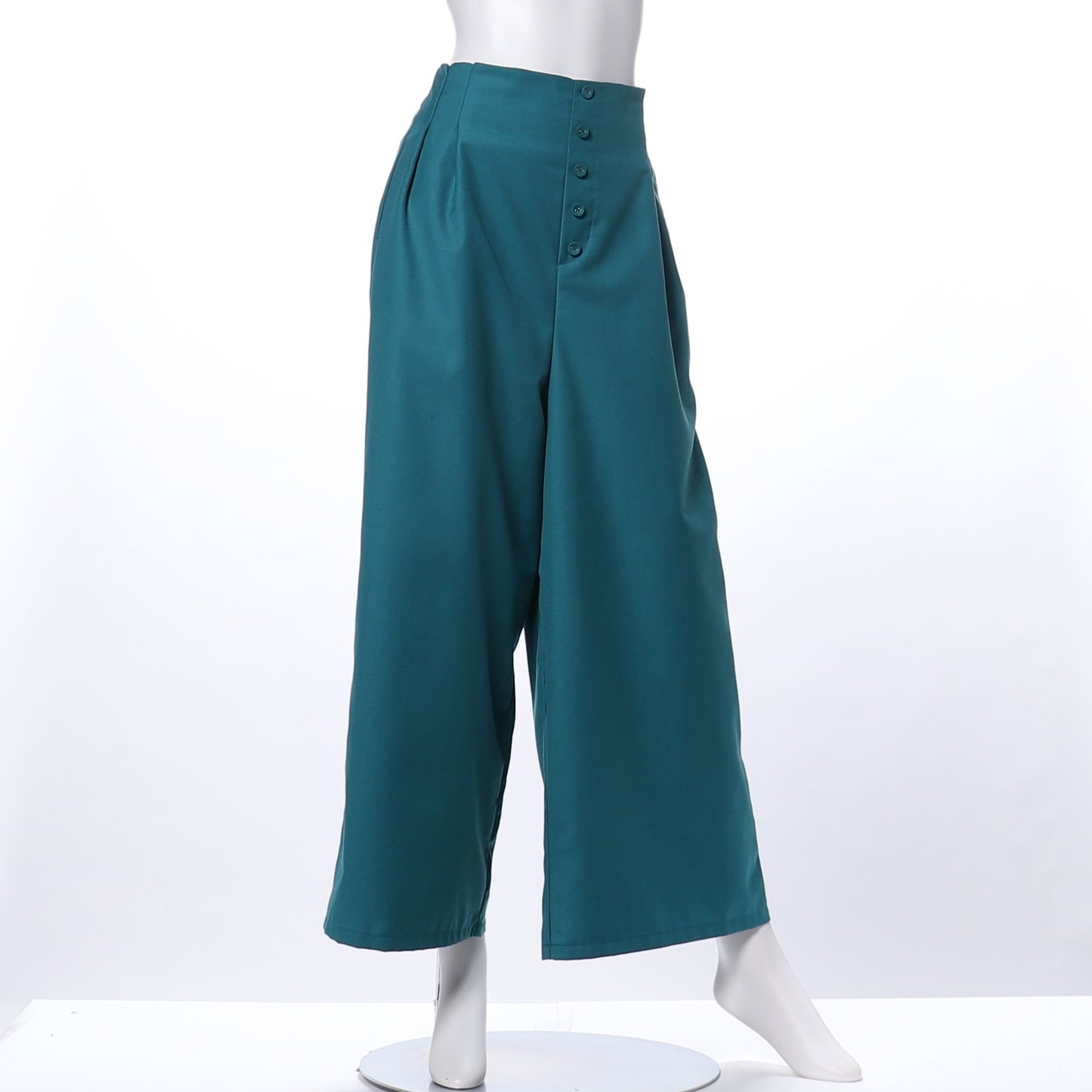 くるみボタンサイドファスナー付きワイドパンツ