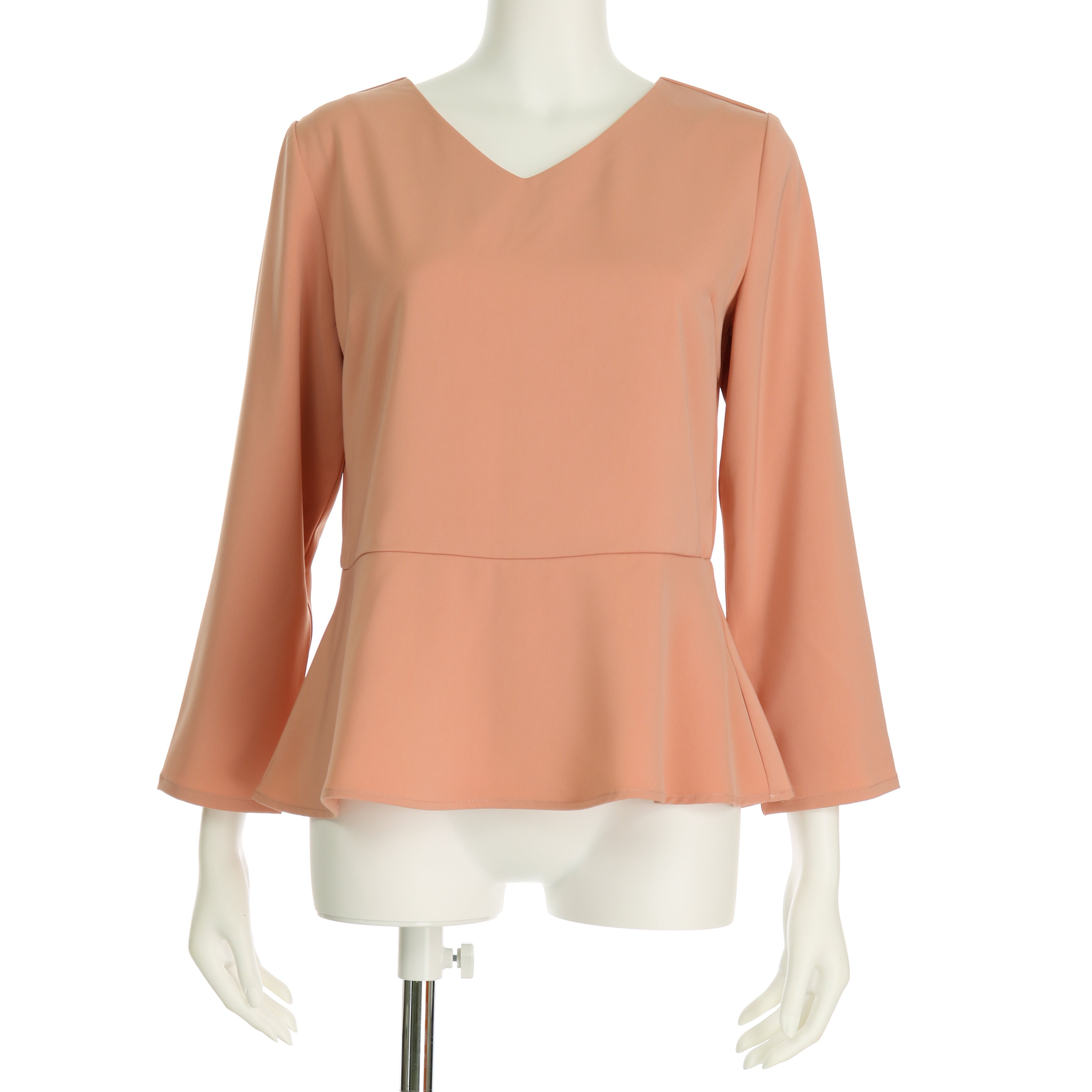 ペプラムデザインVネックブラウス