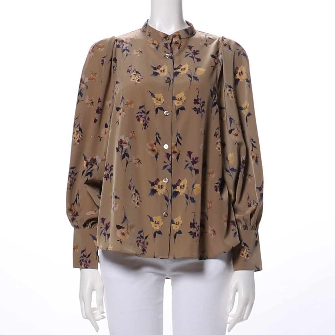 フラワープリントスタンドカラーブラウス