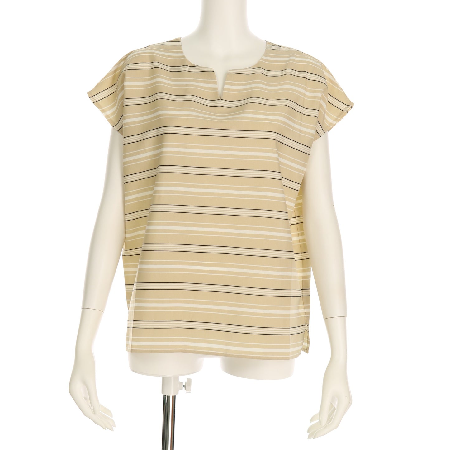 オープンフロントネックボーダー柄ブラウス