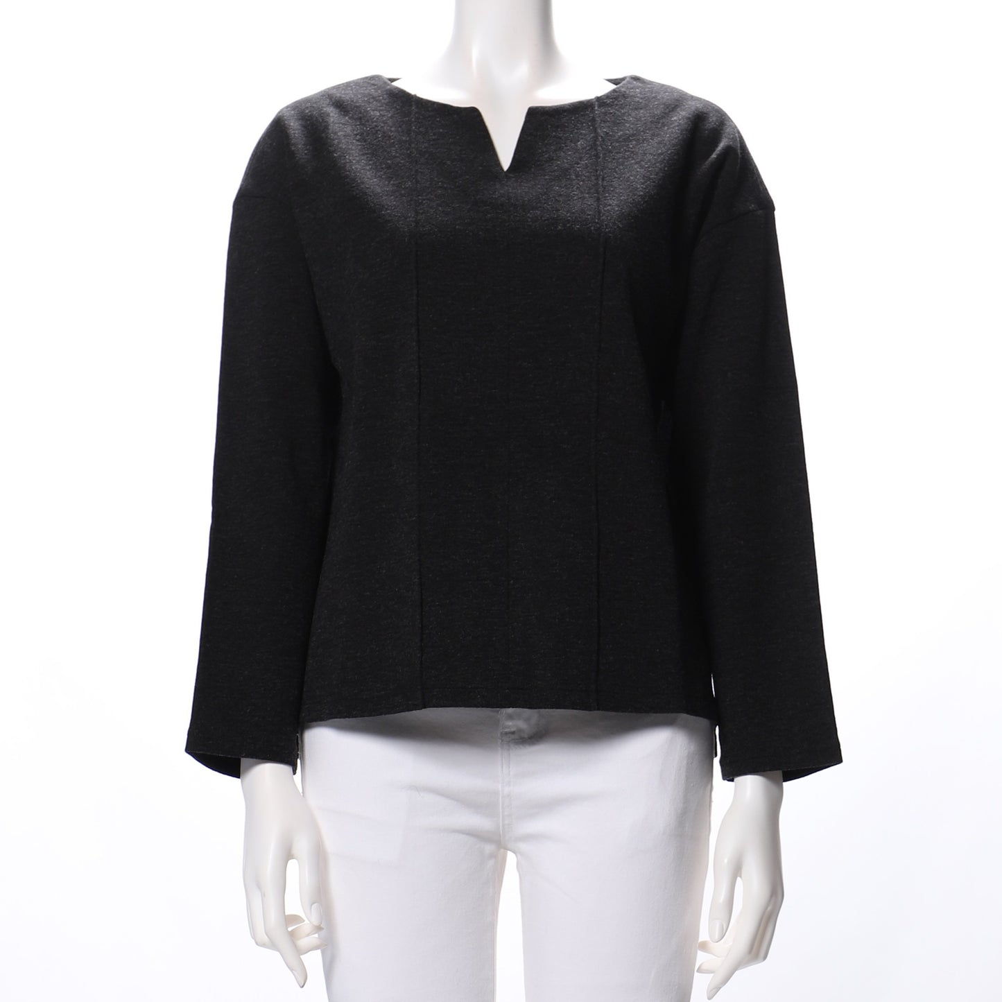 オープンフロントネックドロップショルダーニット